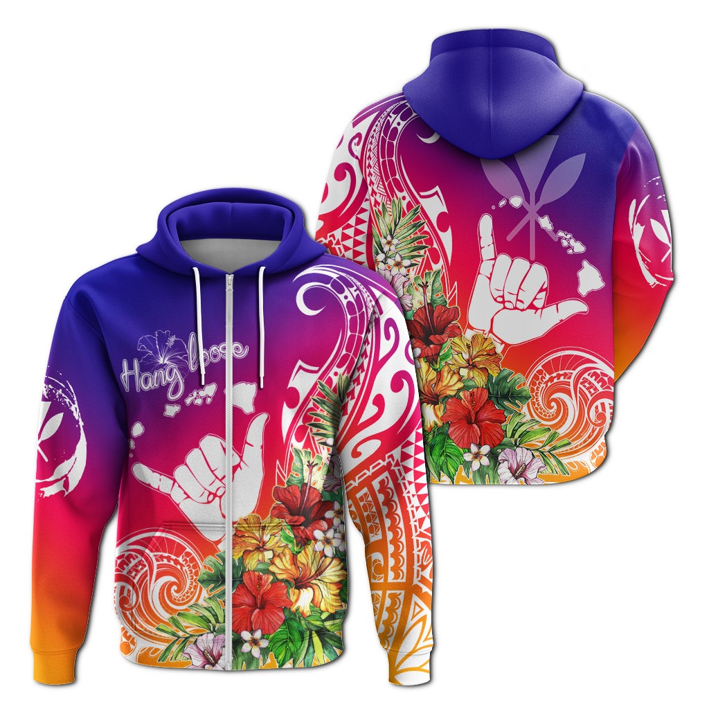Hawaii Sunset with Hibiscus Zip Up Hoodie Shaka Hang - Wonder Print Shop