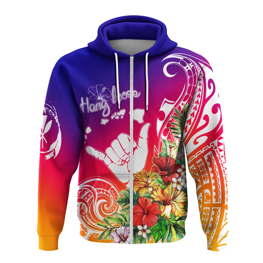 Hawaii Sunset with Hibiscus Zip Up Hoodie Shaka Hang - Wonder Print Shop