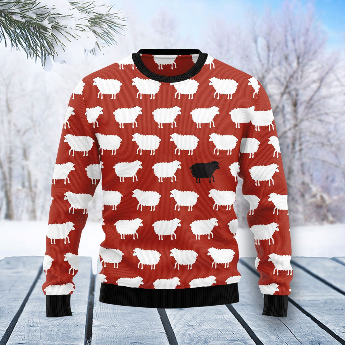 Sheep Black And White Ugly Christmas Sweater - Wonder Print Shop