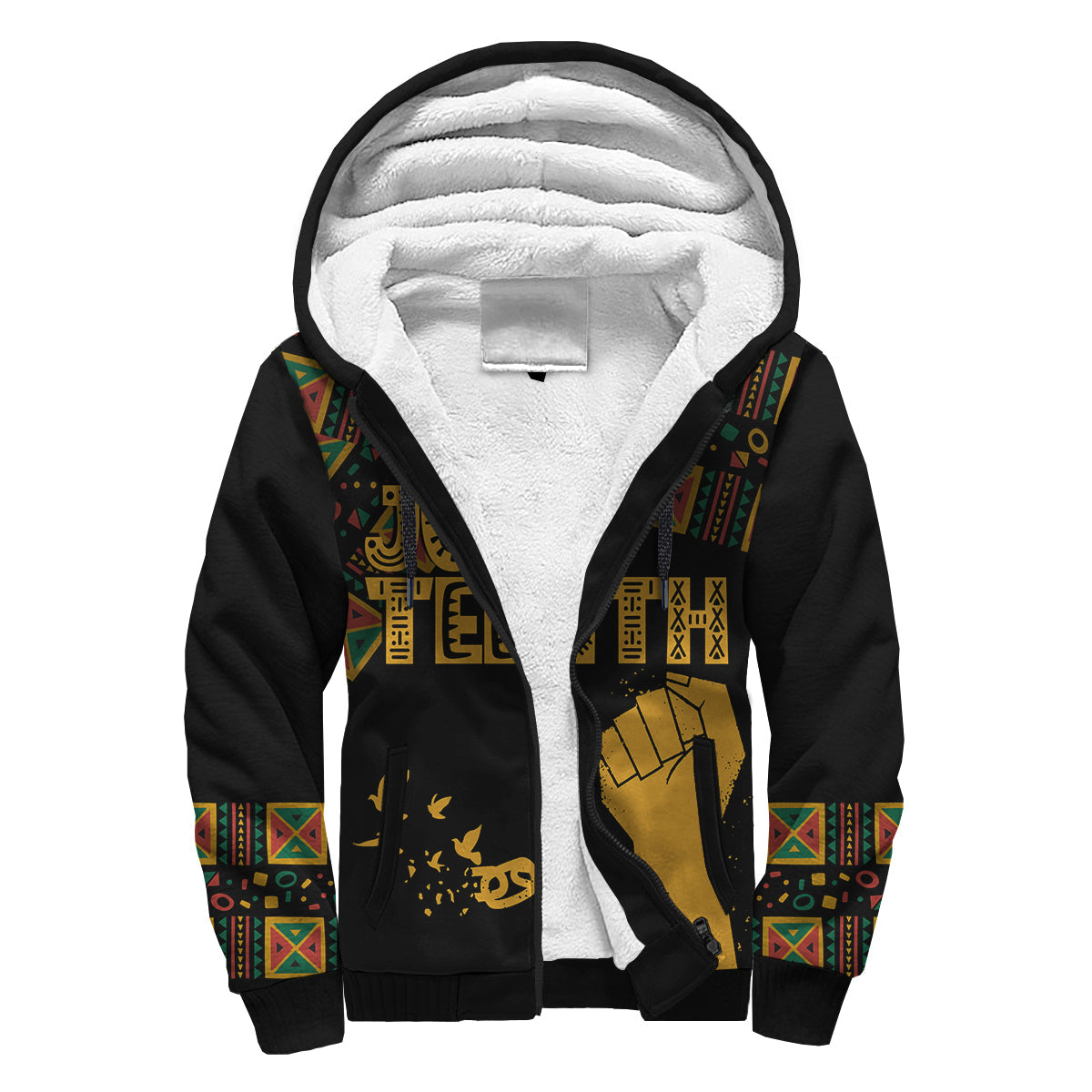 Juneteenth Tribal Pattern Sherpa Hoodie Freedom Day - Wonder Print Shop