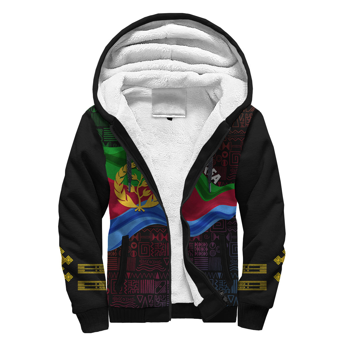 Eritrea Independence Day Sherpa Hoodie Ethnic African Pattern - Black - Wonder Print Shop