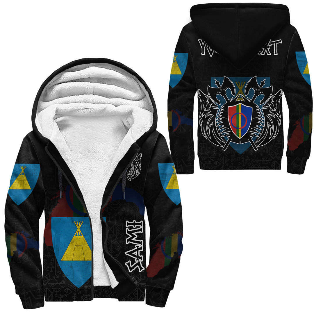 (Custom) Viking - Sami Flag and Map Sherpa Hoodie style Viking Geri and Freki RLT12 - Wonder Print Shop