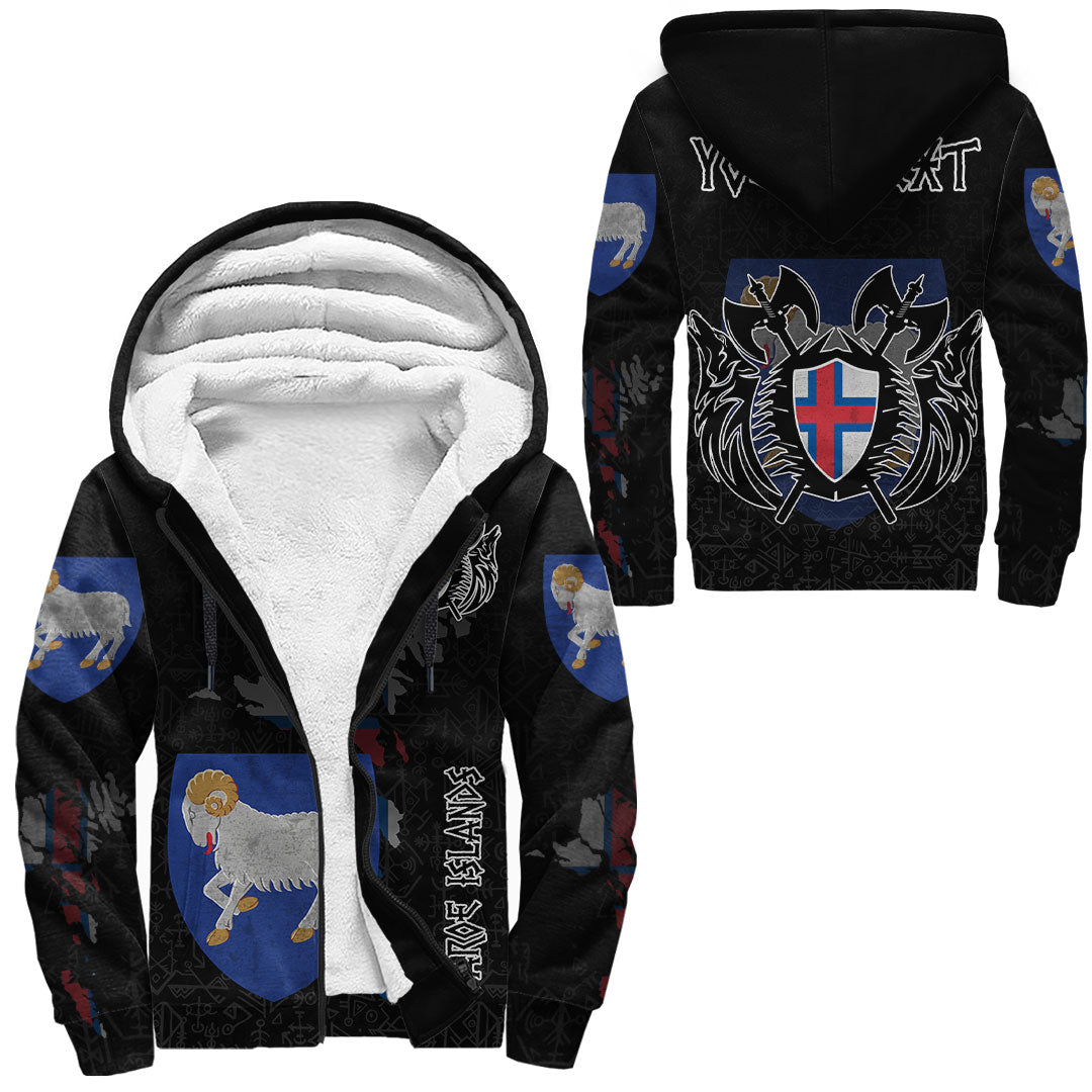 (Custom) Viking - Faroe Islands Flag and Map Sherpa Hoodie style Viking Geri and Freki RLT12 - Wonder Print Shop