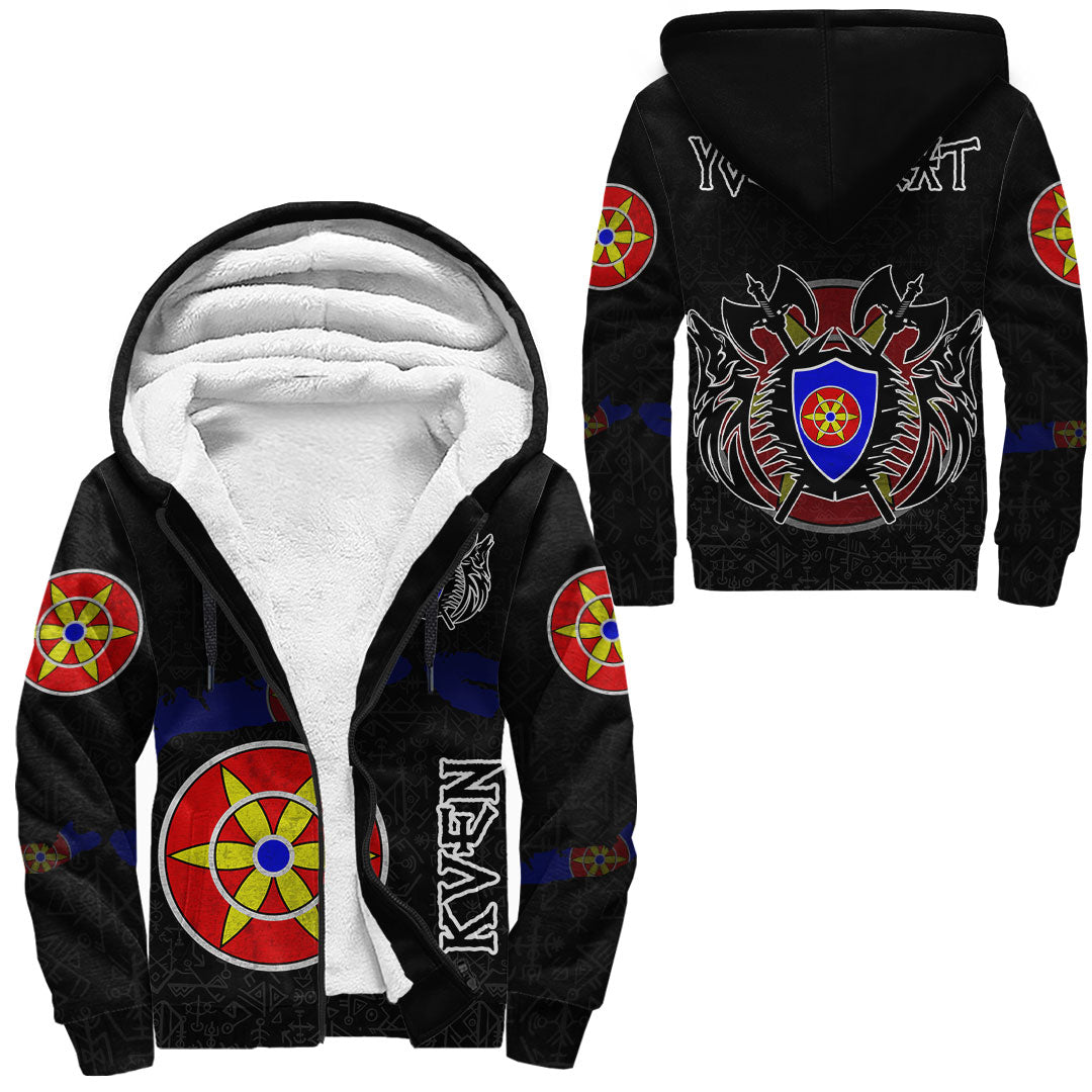 (Custom) Viking - Kven Flag and Map Sherpa Hoodie style Viking Geri and Freki RLT12 - Wonder Print Shop