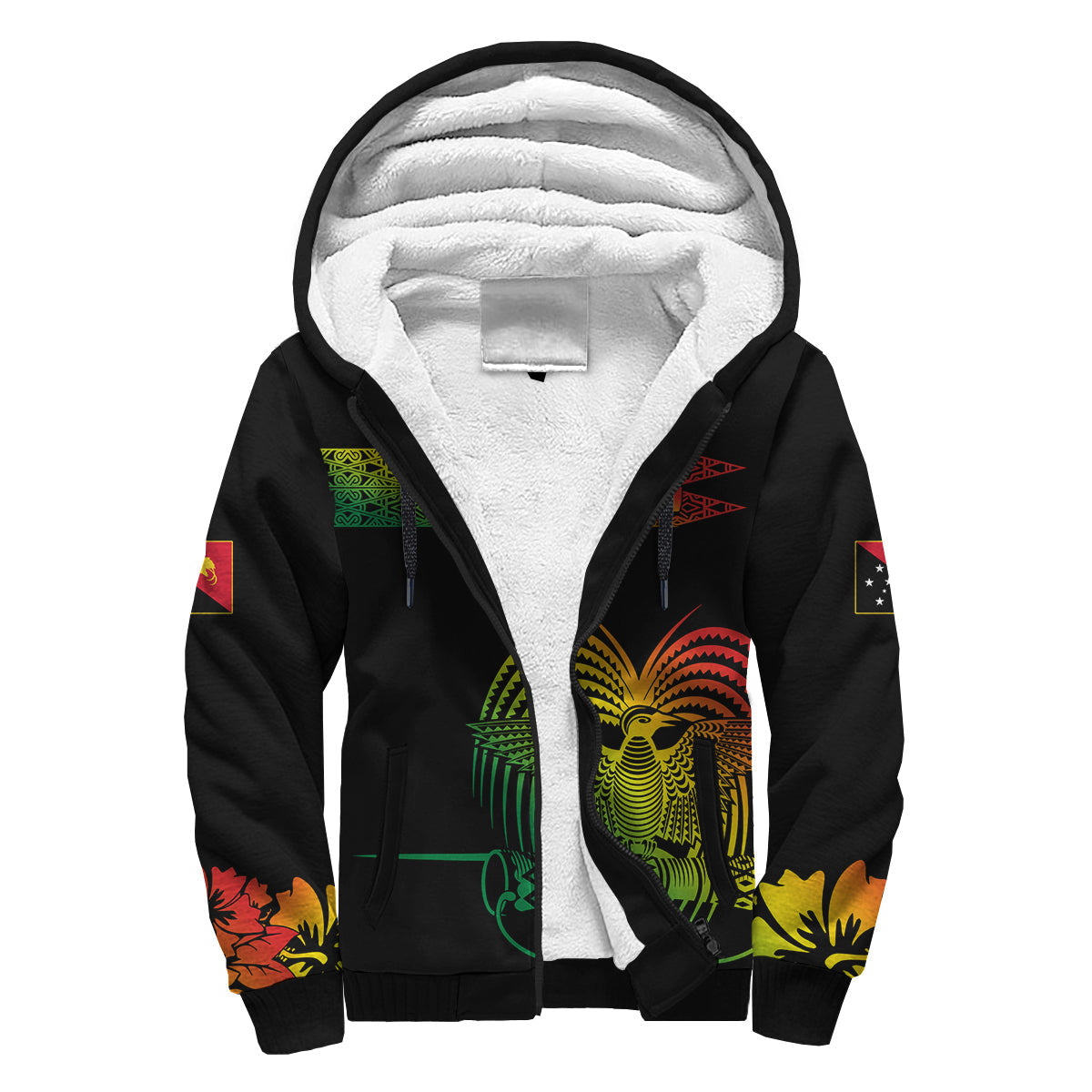 PNG Hibiscus Tribal Pattern Sherpa Hoodie Motuan Reggae Color - Wonder Print Shop
