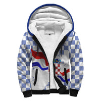 Croatia Sherpa Hoodie Checkerboard Grunge Style - Blue Color - Wonder Print Shop