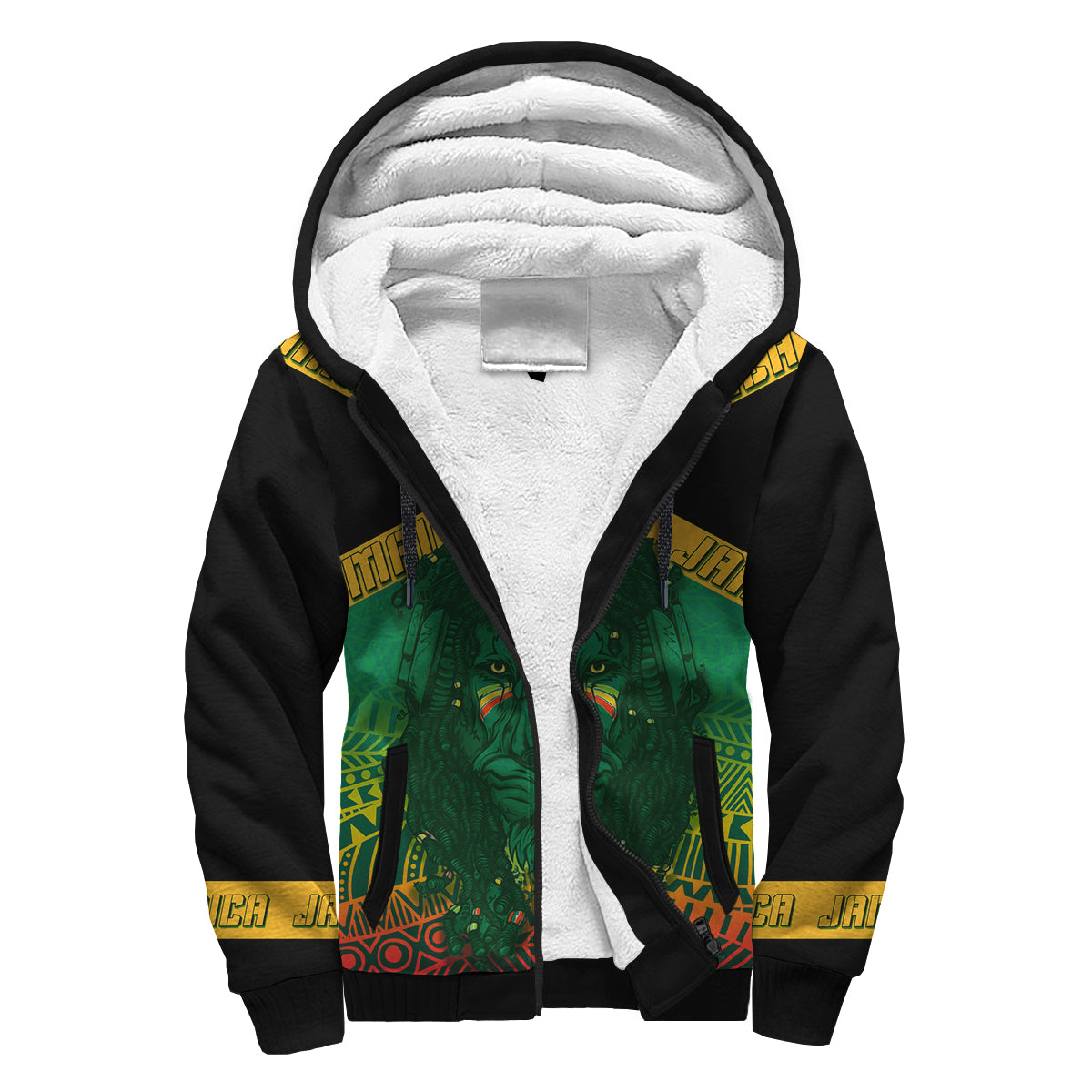 Jamaica Personalised Sherpha Hoodie Rastafari Lion Mix Kente - Wonder Print Shop