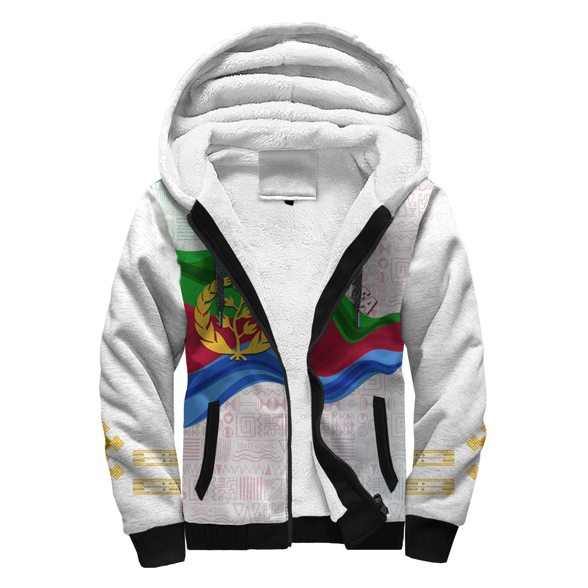 Eritrea Independence Day Sherpa Hoodie Ethnic African Pattern - White - Wonder Print Shop
