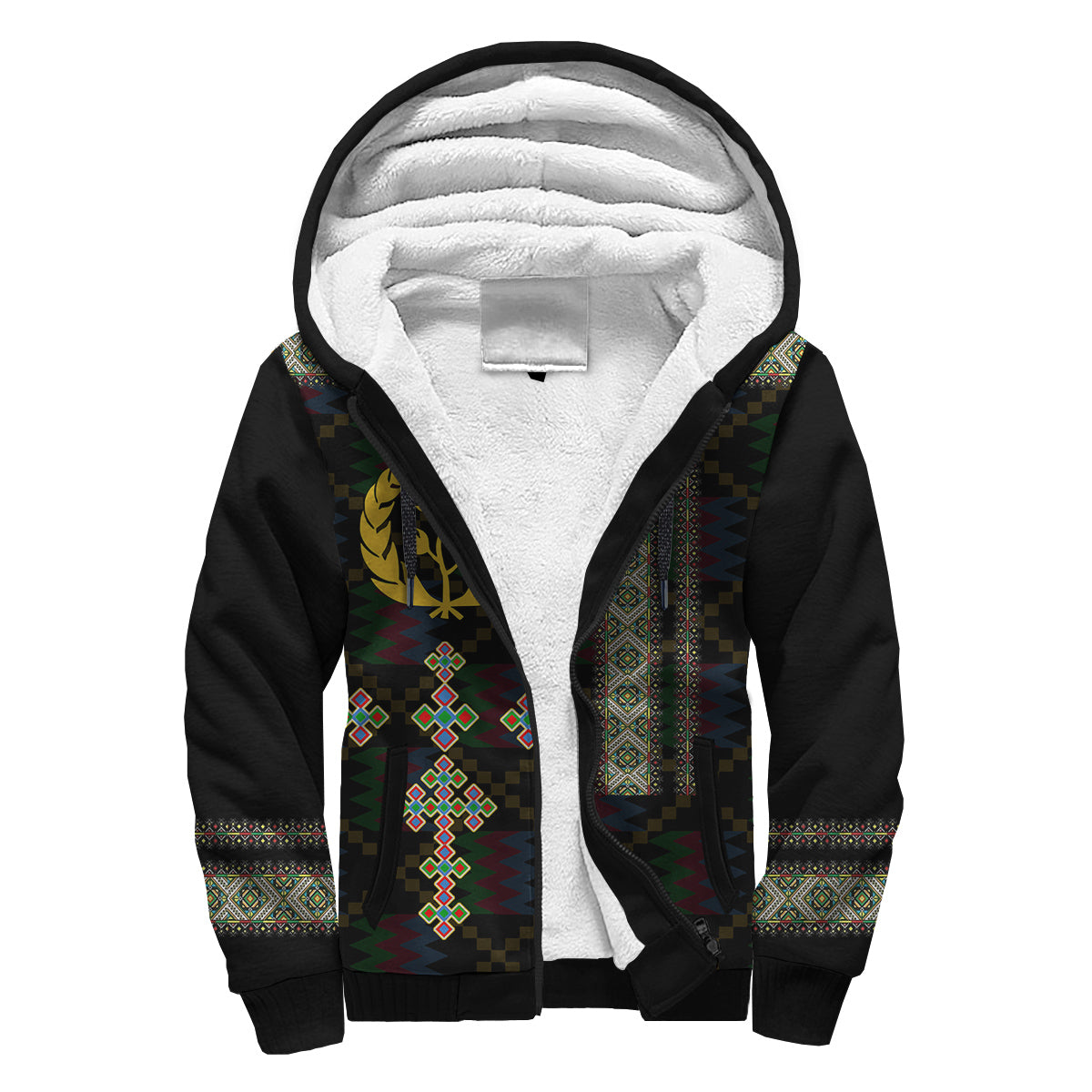 Eritrea Tilet Pattern Sherpa Hoodie Eritrean Cross - Black - Wonder Print Shop