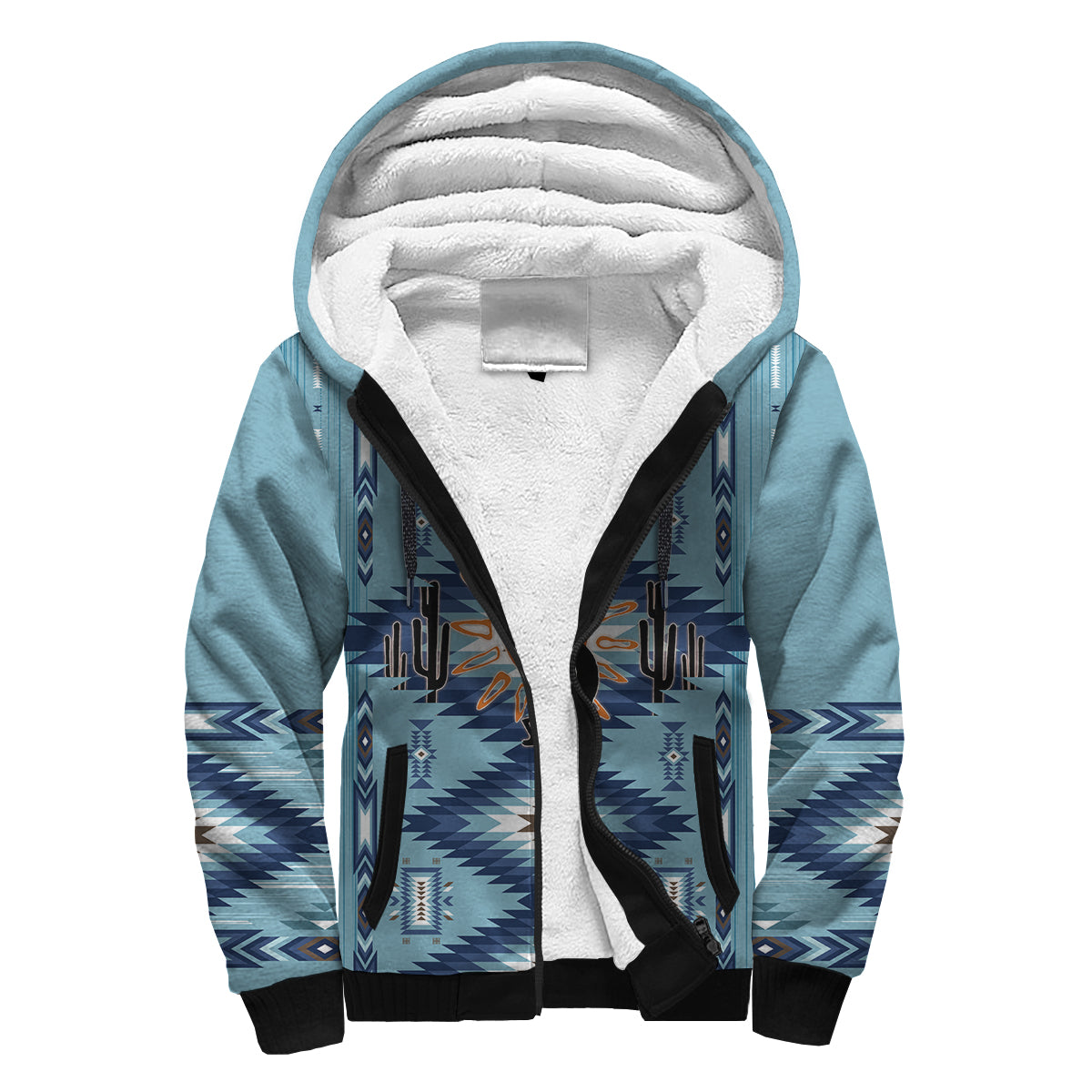 Native American Sherpa Hoodie Kokopelli Mix Navajo Pattern - Wonder Print Shop