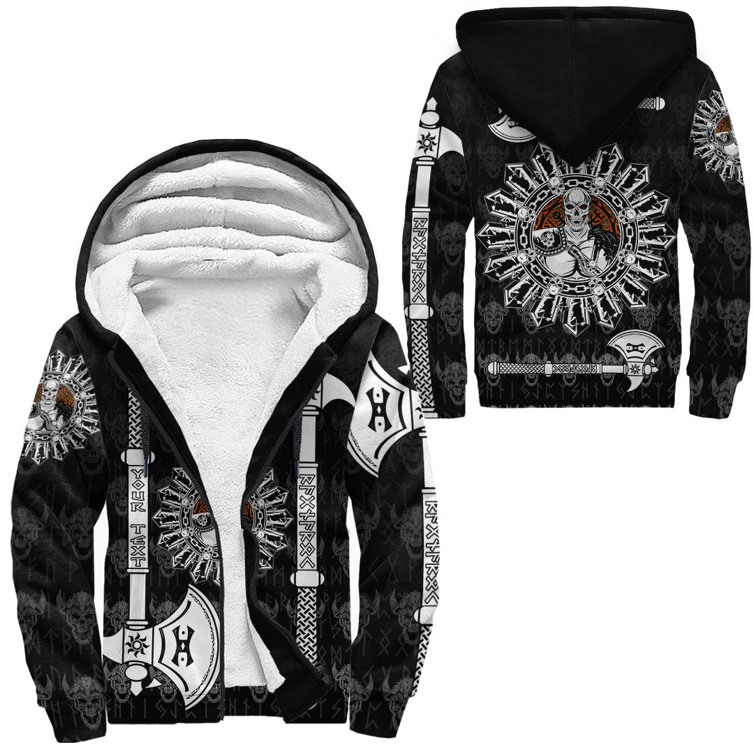 (Custom) Viking - Sherpa Hoodie Skull Warrior Dead Hero with Hammer RLT12 - Wonder Print Shop