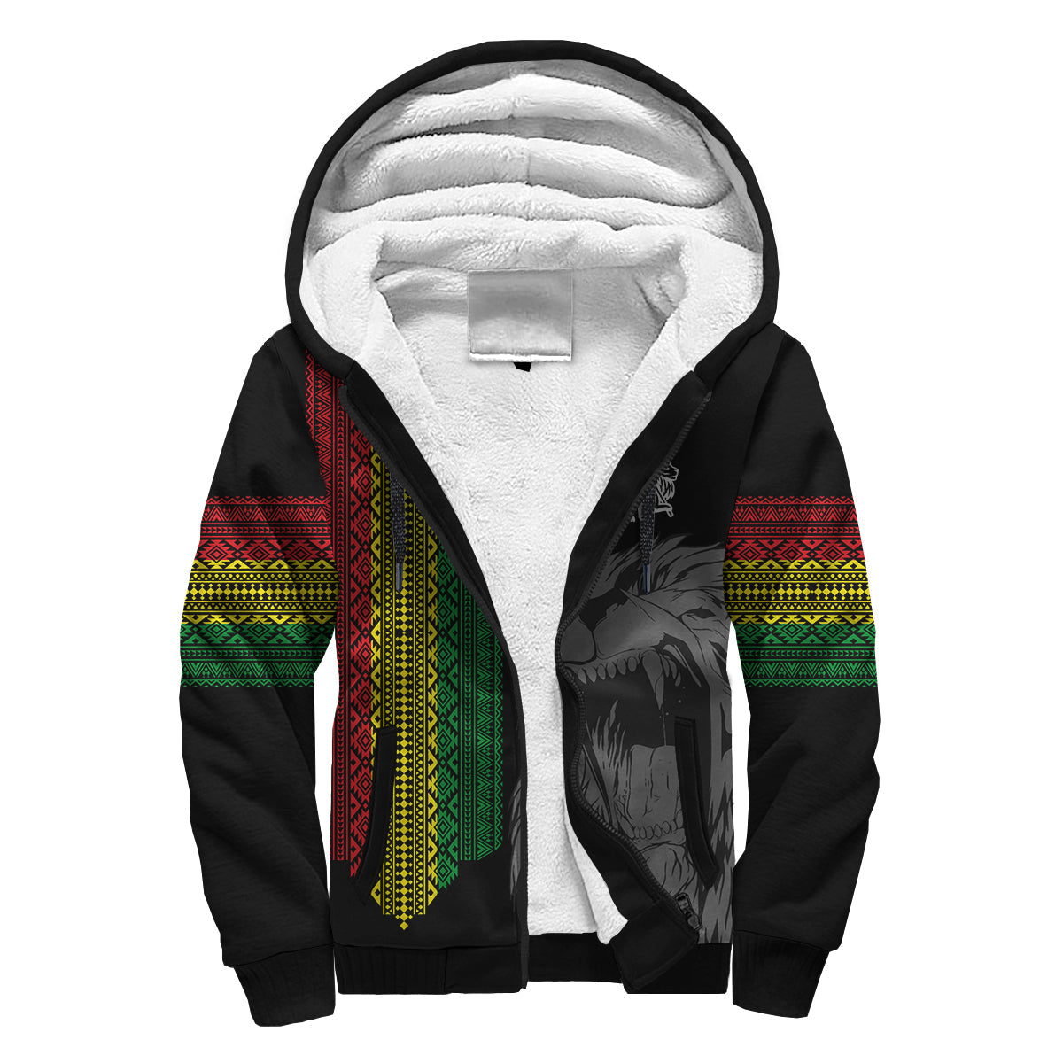 Ethiopia Patriot Day Sherpa Hoodie Amharic Letters Roaring Lion - Wonder Print Shop