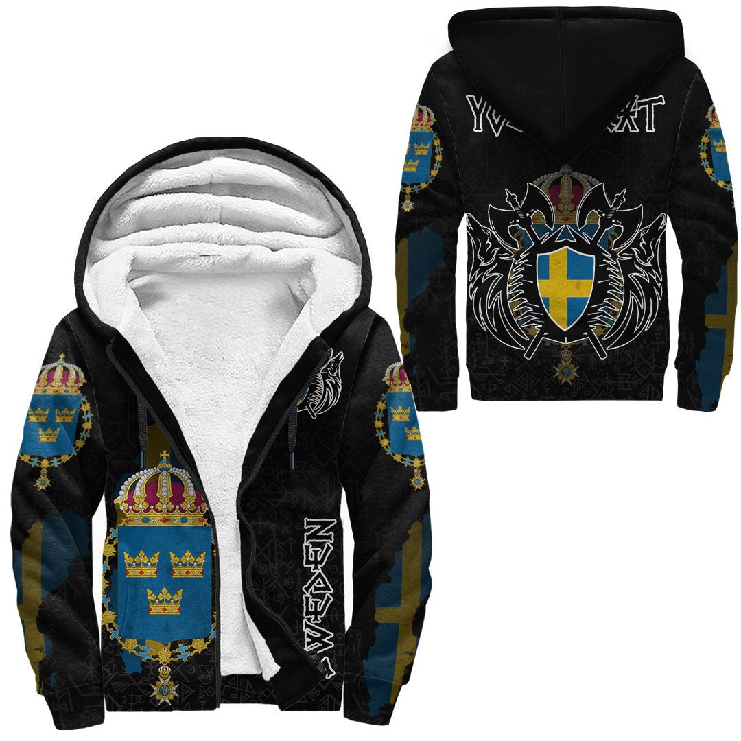 (Custom) Viking - Sweden Flag and Map (1) Sherpa Hoodie style Viking Geri and Freki RLT12 - Wonder Print Shop
