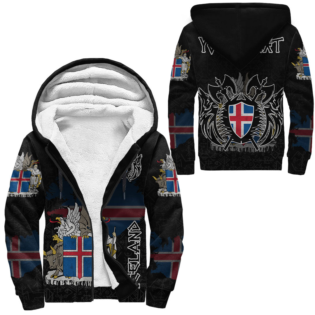 (Custom) Viking - Iceland Flag and Map Sherpa Hoodie style Viking Geri and Freki RLT12 - Wonder Print Shop