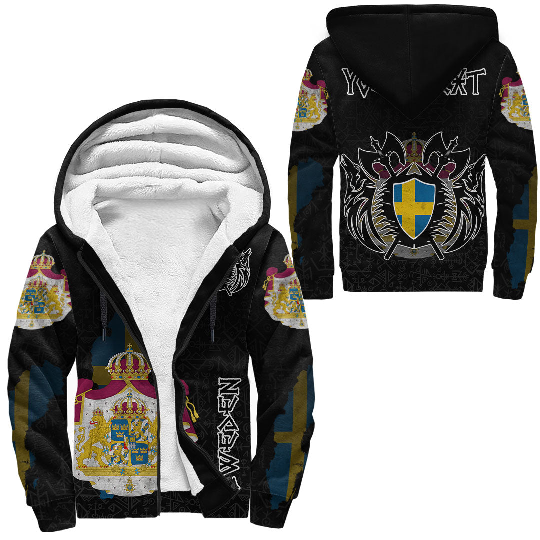 (Custom) Viking - Sweden Flag and Map Sherpa Hoodies style Viking Geri and Freki RLT12 - Wonder Print Shop
