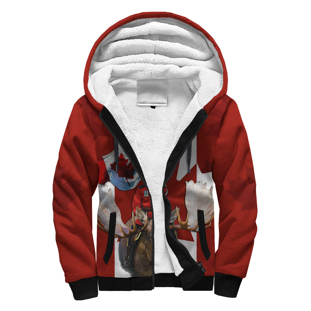 Canada Day Sherpa Hoodie Mountie on Moose - Wonder Print Shop