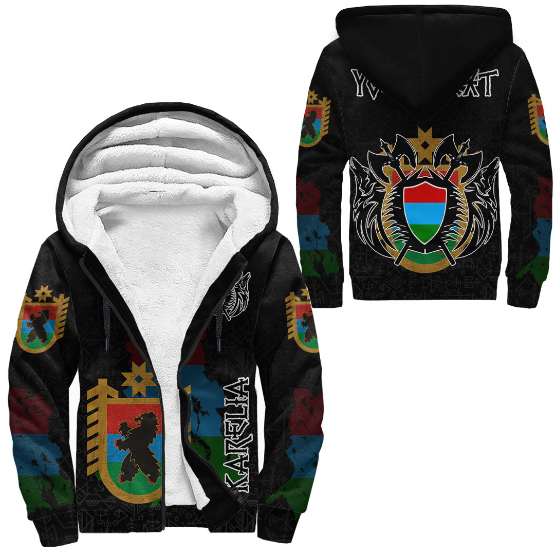 (Custom) Viking - Karelia Flag and Map Sherpa Hoodie style Viking Geri and Freki RLT12 - Wonder Print Shop
