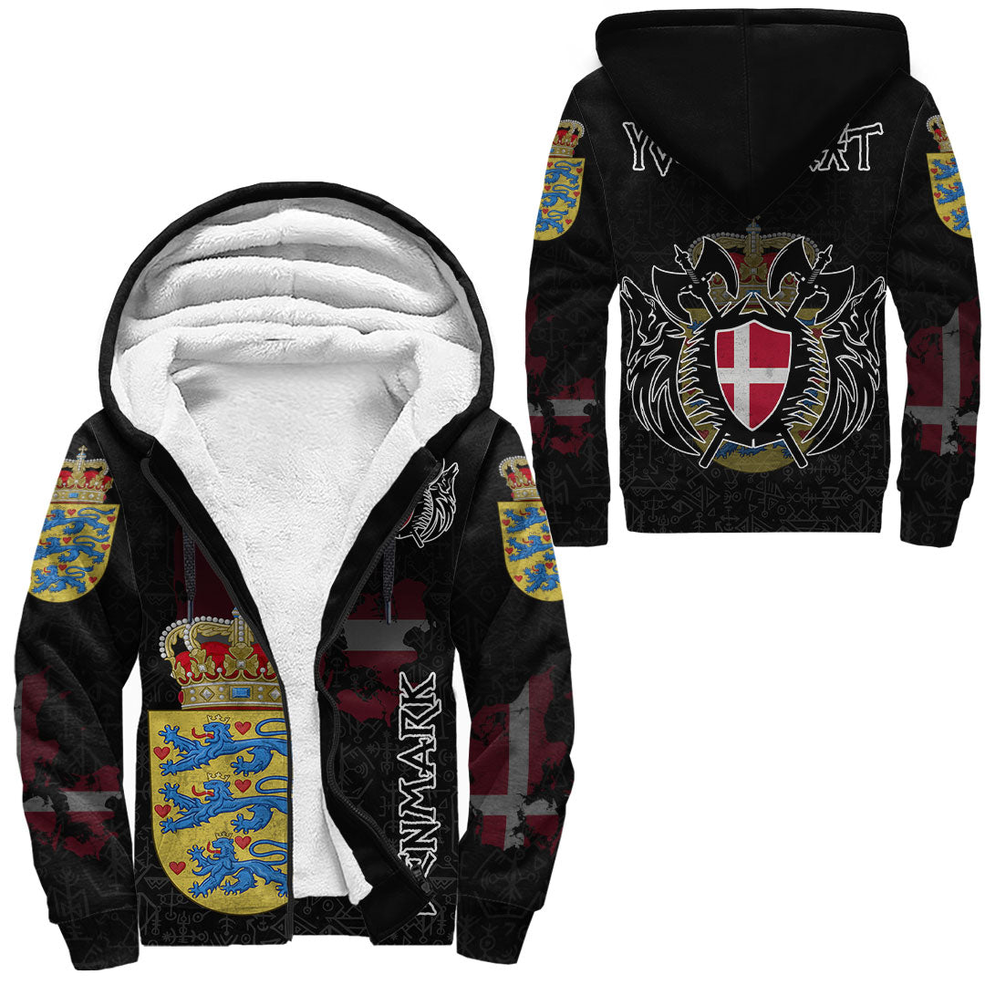 (Custom) Viking - Denmark Flag and Map Sherpa Hoodie style Viking Geri and Freki RLT12 - Wonder Print Shop