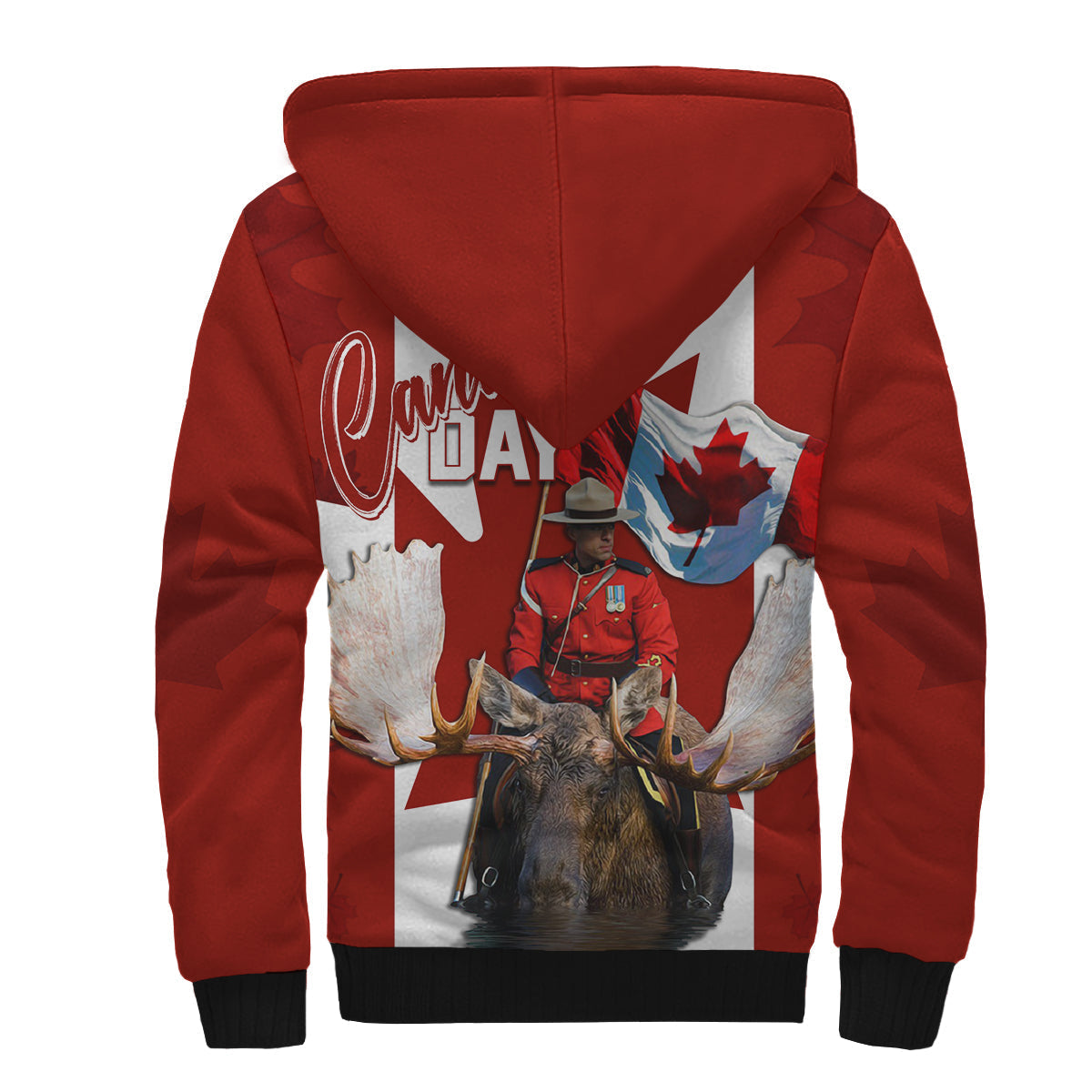 Canada Day Sherpa Hoodie Mountie on Moose - Wonder Print Shop
