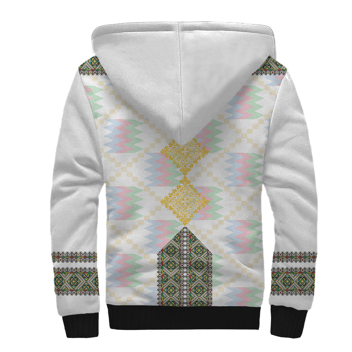 Eritrea Tilet Pattern Sherpa Hoodie Eritrean Cross - White - Wonder Print Shop