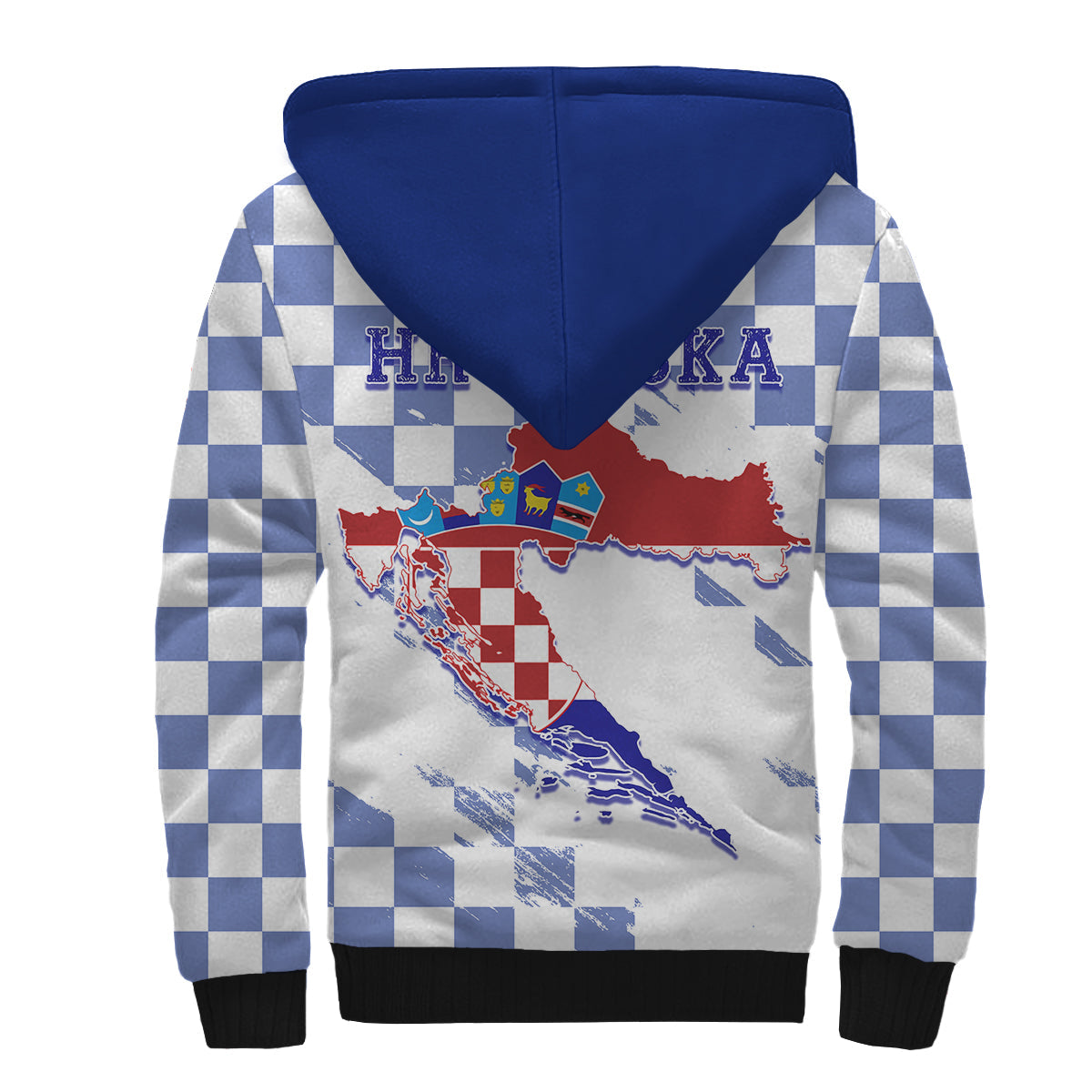 Croatia Sherpa Hoodie Checkerboard Grunge Style - Blue Color - Wonder Print Shop