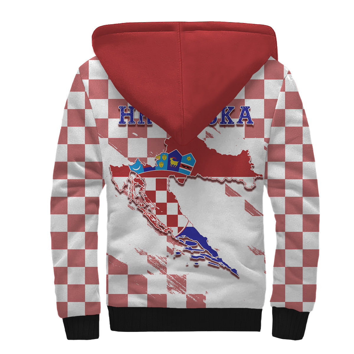 Croatia Sherpa Hoodie Checkerboard Grunge Style - Wonder Print Shop