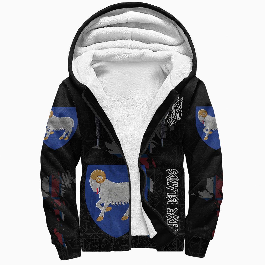 (Custom) Viking - Faroe Islands Flag and Map Sherpa Hoodie style Viking Geri and Freki RLT12 - Wonder Print Shop