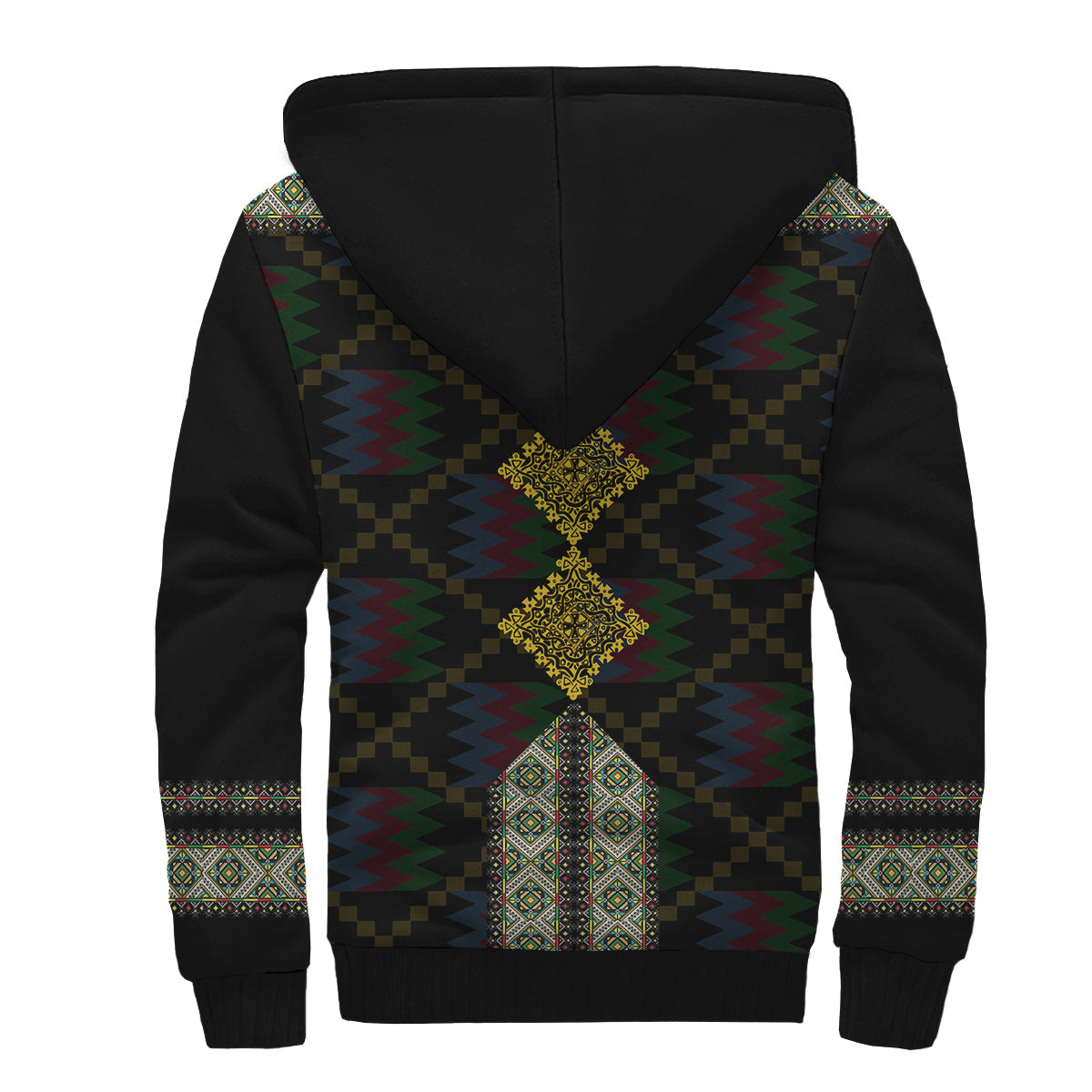 Eritrea Tilet Pattern Sherpa Hoodie Eritrean Cross - Black - Wonder Print Shop