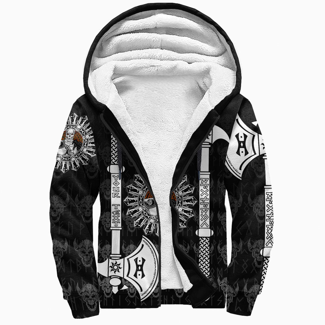 (Custom) Viking - Sherpa Hoodie Skull Warrior Dead Hero with Hammer RLT12 - Wonder Print Shop