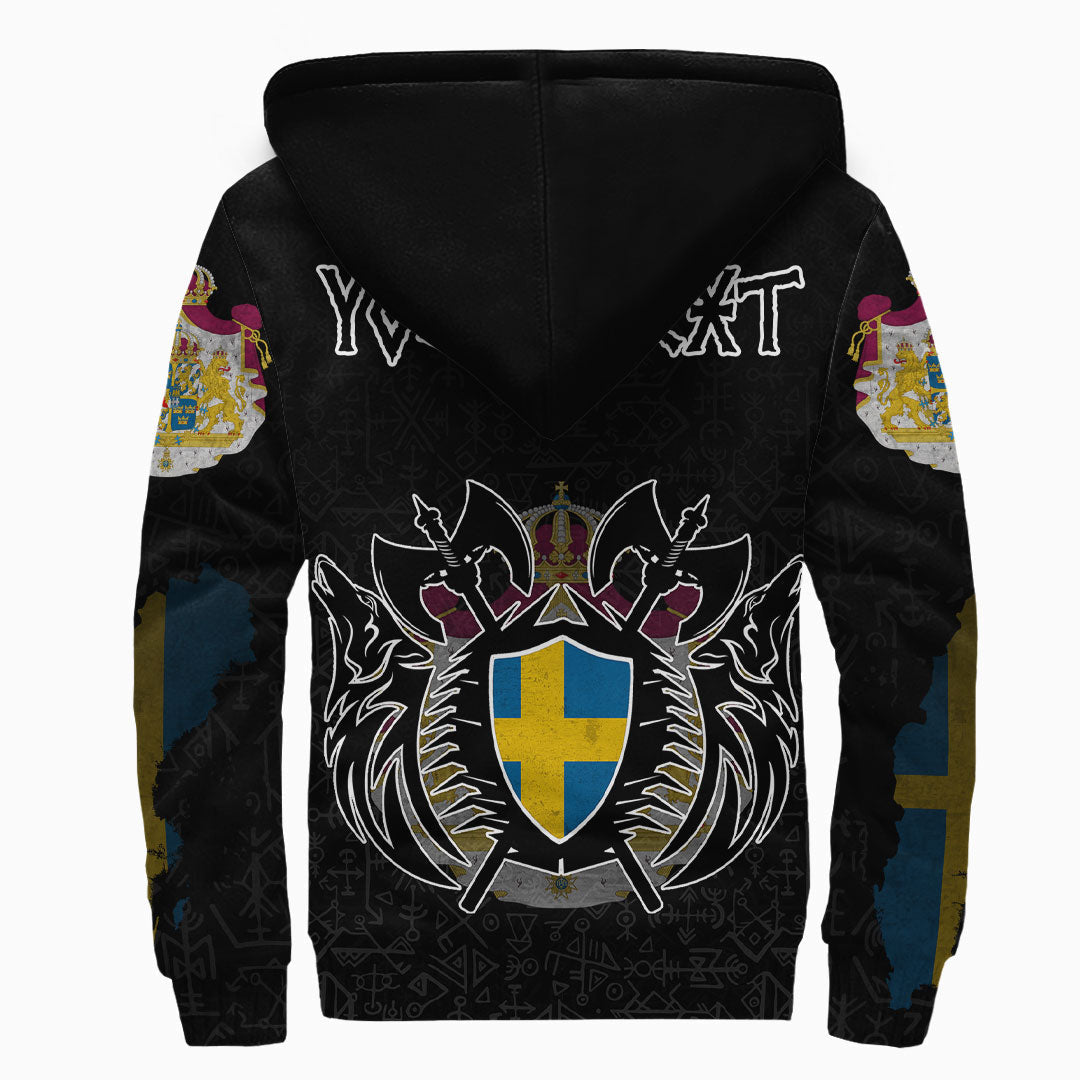 (Custom) Viking - Sweden Flag and Map Sherpa Hoodies style Viking Geri and Freki RLT12 - Wonder Print Shop