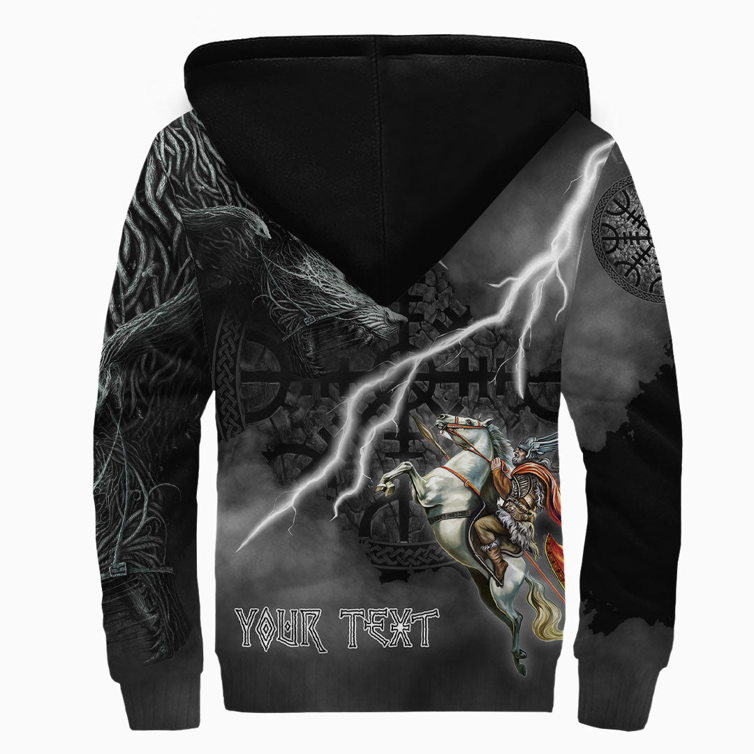(Custom) Viking - Ragnarok Sherpa Hoodie Odin fight Fenrir on thunder background RLT12 - Wonder Print Shop