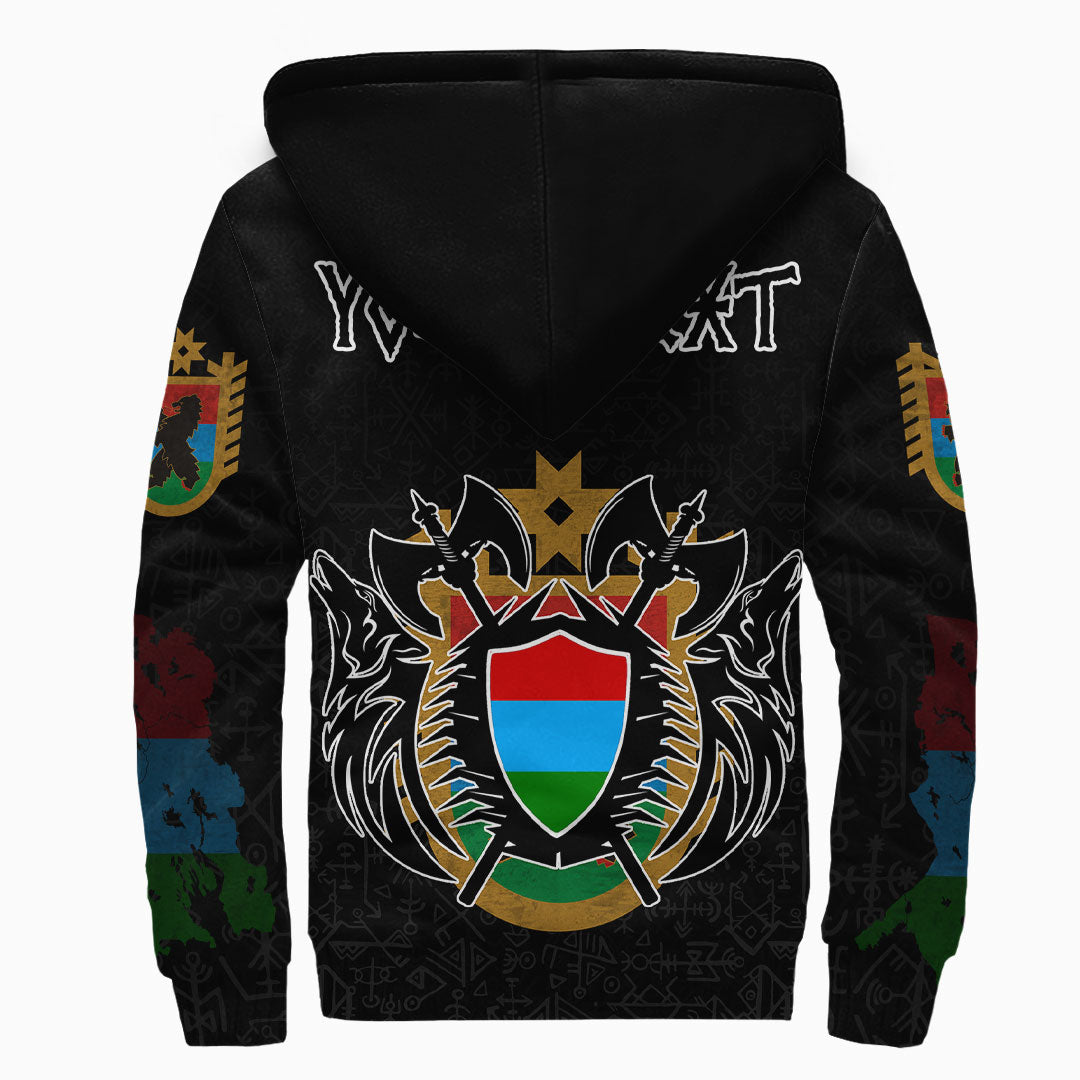 (Custom) Viking - Karelia Flag and Map Sherpa Hoodie style Viking Geri and Freki RLT12 - Wonder Print Shop