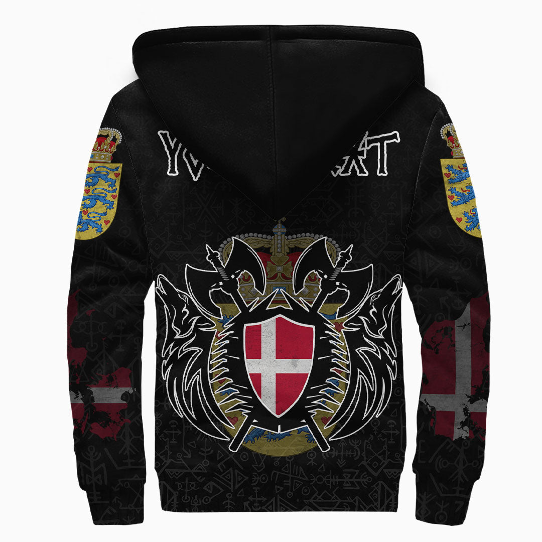 (Custom) Viking - Denmark Flag and Map Sherpa Hoodie style Viking Geri and Freki RLT12 - Wonder Print Shop