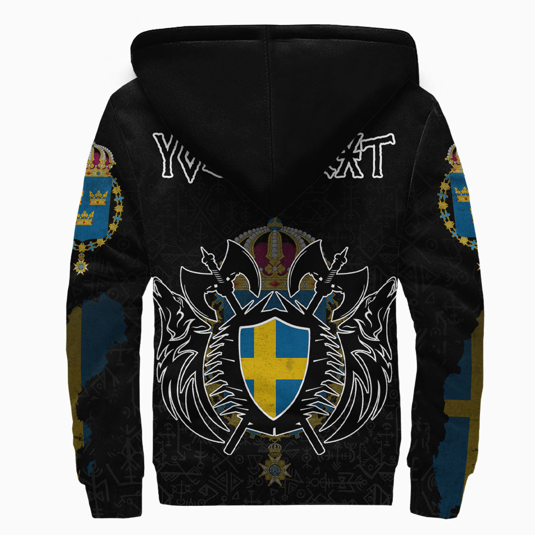 (Custom) Viking - Sweden Flag and Map (1) Sherpa Hoodie style Viking Geri and Freki RLT12 - Wonder Print Shop