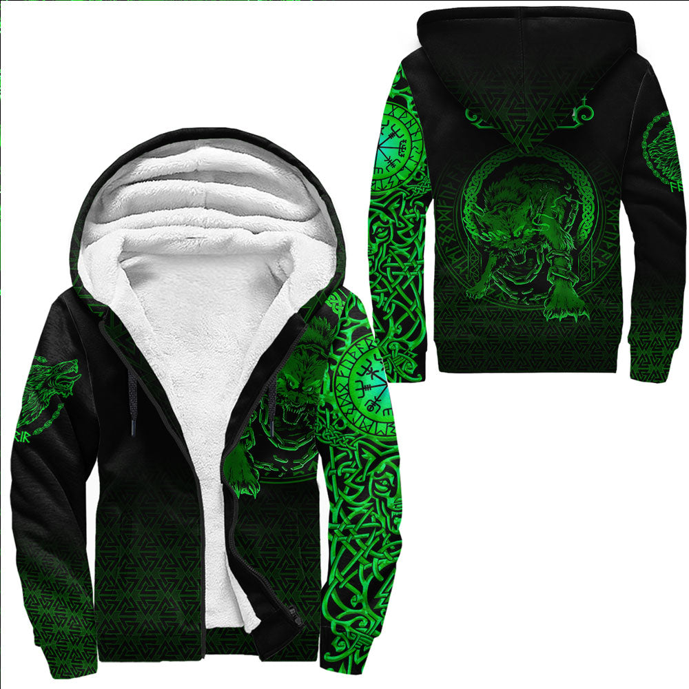 Viking Clothing Viking Fenrir Norse 3D Green Sherpa Hoodie RLT12 - Wonder Print Shop