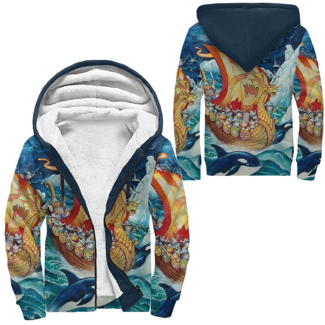 Viking Clothing Vikings Cat Drakkar Warship Sherpa Hoodie RLT12 - Wonder Print Shop