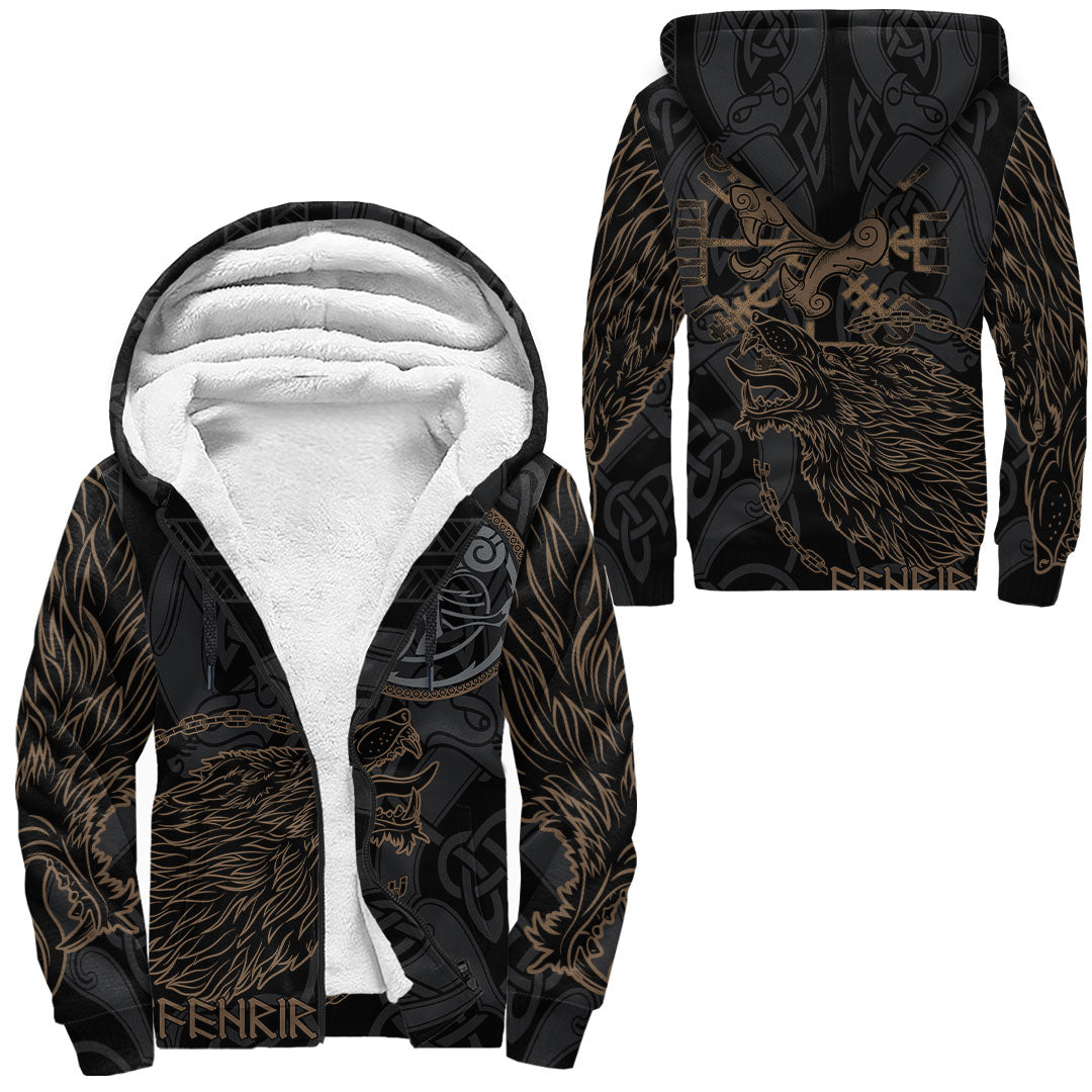 Viking Clothing Viking Fenrir Norse Wolf Sherpa Hoodie RLT12 - Wonder Print Shop