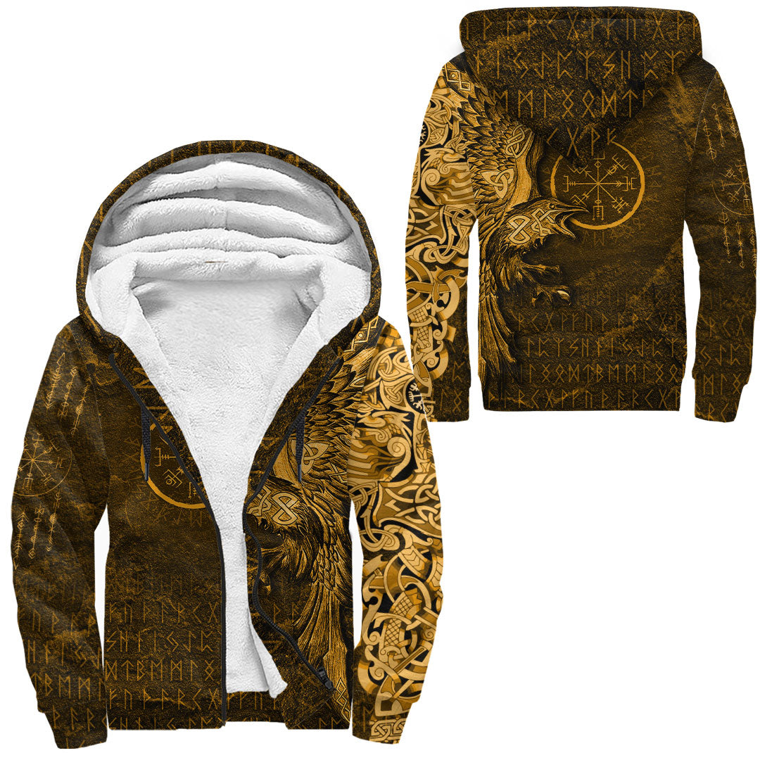 Viking Clothing Vegvisir With Raven Viking Compass Gold Version Raglan Sherpa Hoodie RLT12 - Wonder Print Shop