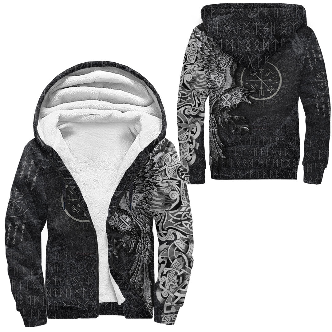 Viking Clothing Vegvisir With Raven Viking Compass Sherpa Hoodie RLT12 - Wonder Print Shop