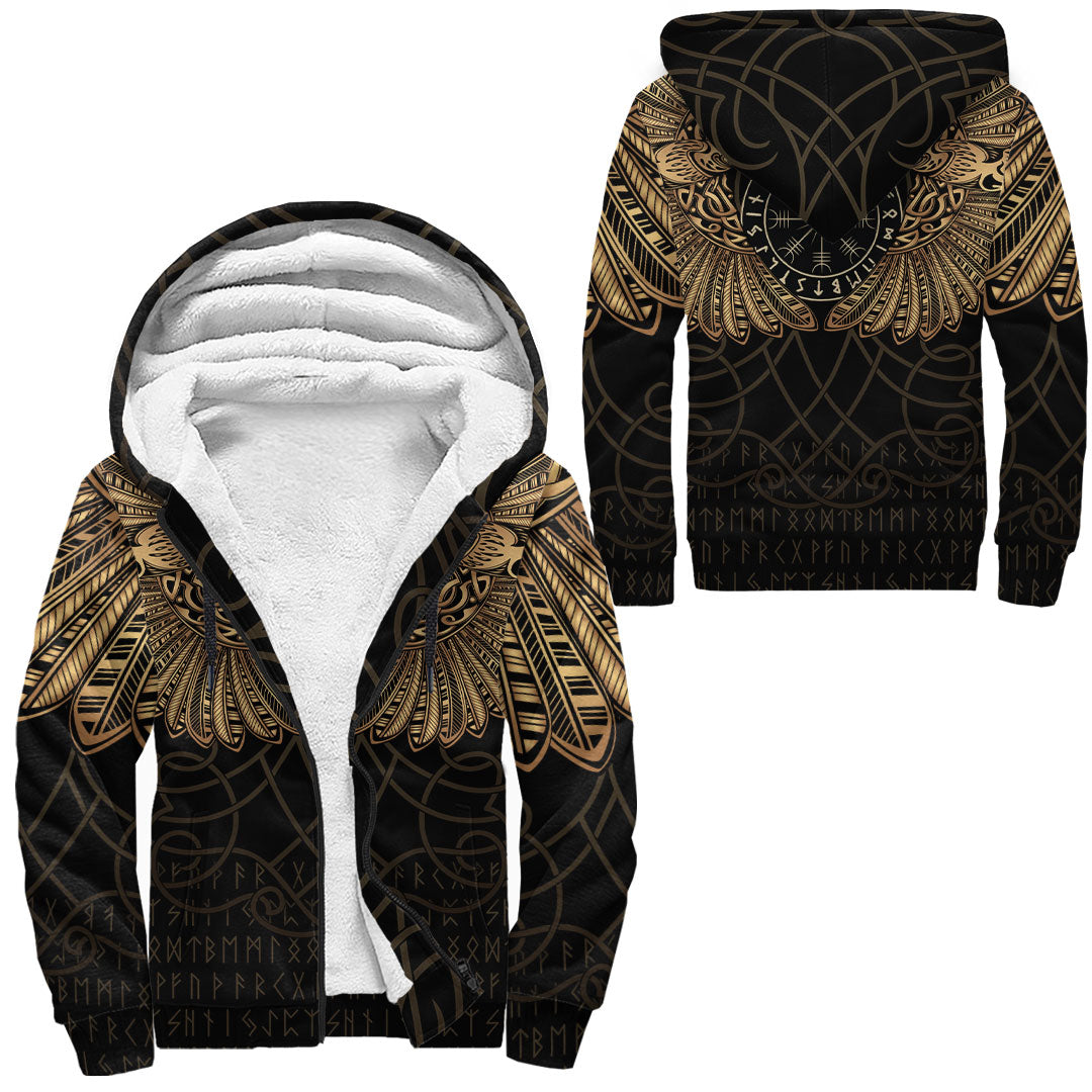 Viking Clothing Viking Odin's Celtic Two Ravens Gold Version Sherpa Hoodie RLT12 - Wonder Print Shop