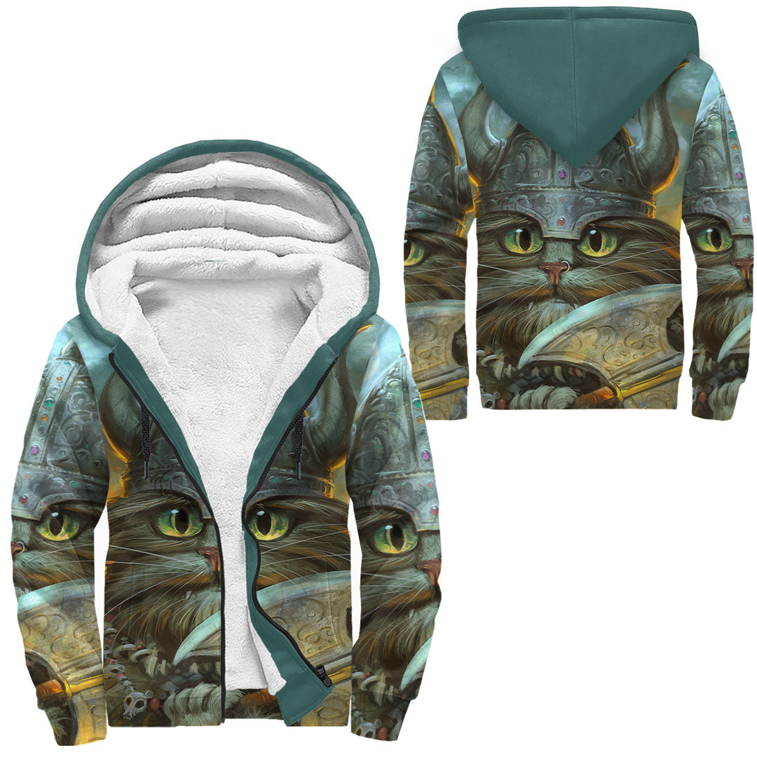 Viking Clothing Vikings Cat Warrior Sherpa Hoodie RLT12 - Wonder Print Shop