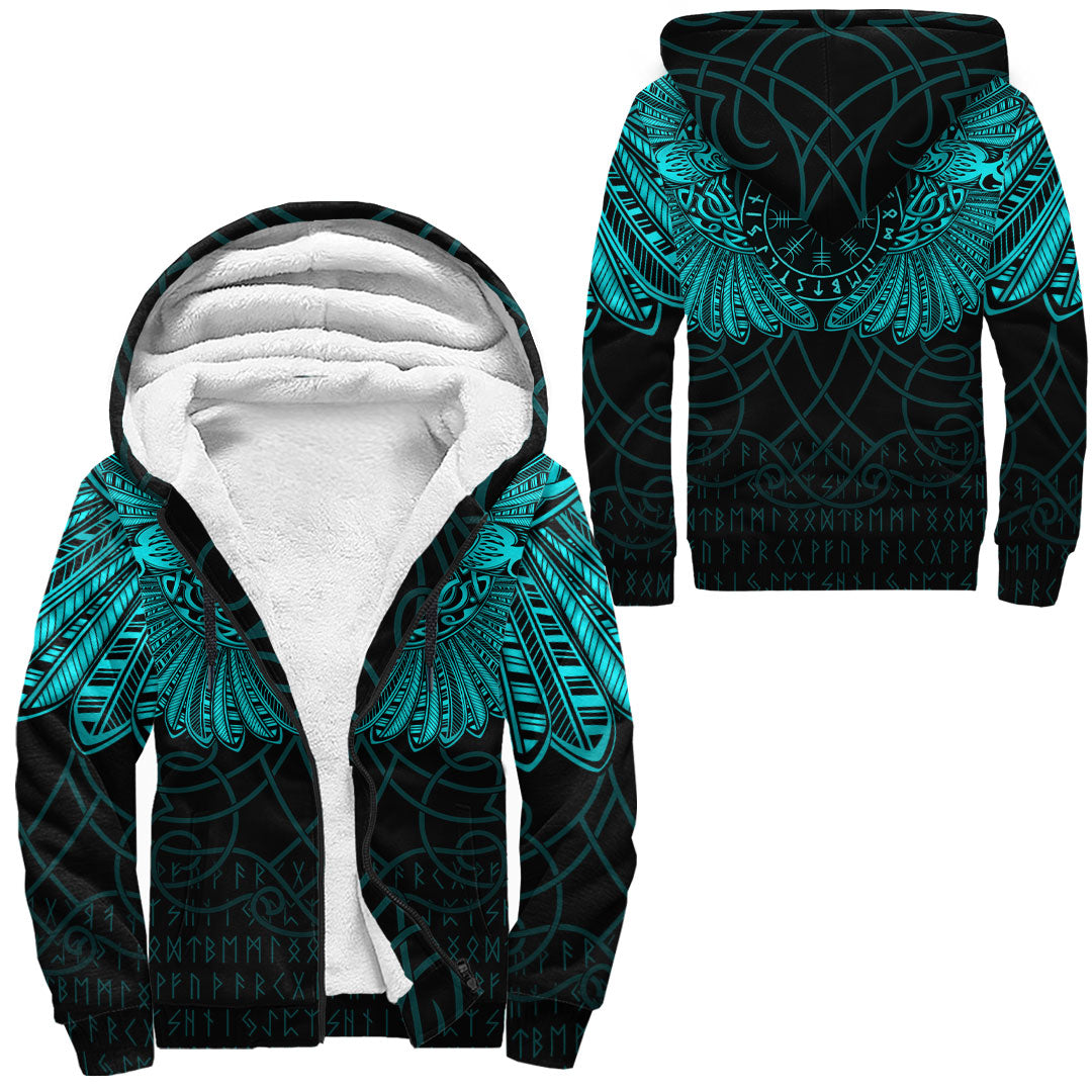 Viking Clothing Viking Odin's Celtic Two Ravens Cyan Version Sherpa Hoodie RLT12 - Wonder Print Shop