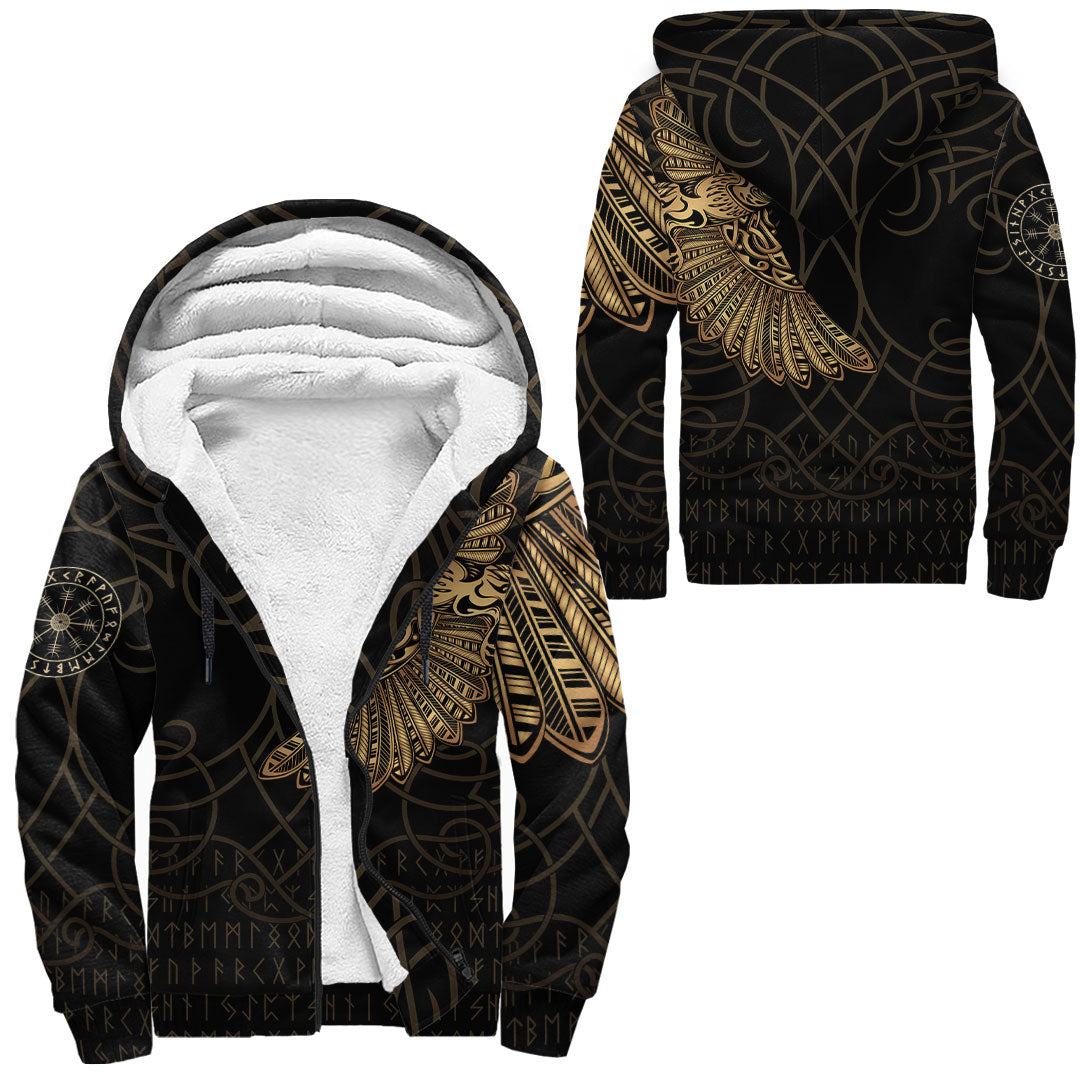 Viking Clothing Viking Odin's Celtic Ravens Gold Version Sherpa Hoodie RLT12 - Wonder Print Shop