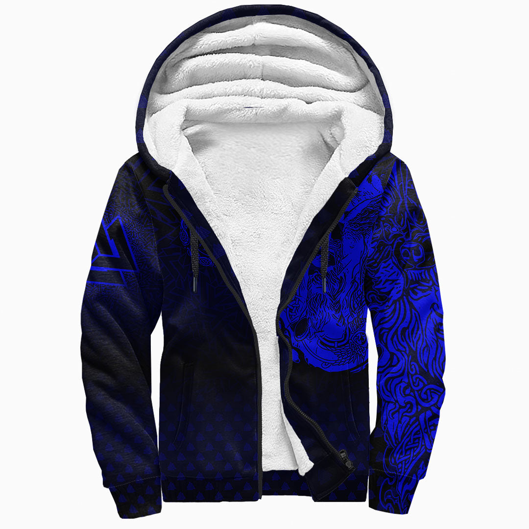 Viking Clothing Viking Odin Raven Tattoo Style Blue Version Raglan Sherpa Hoodie RLT12 - Wonder Print Shop