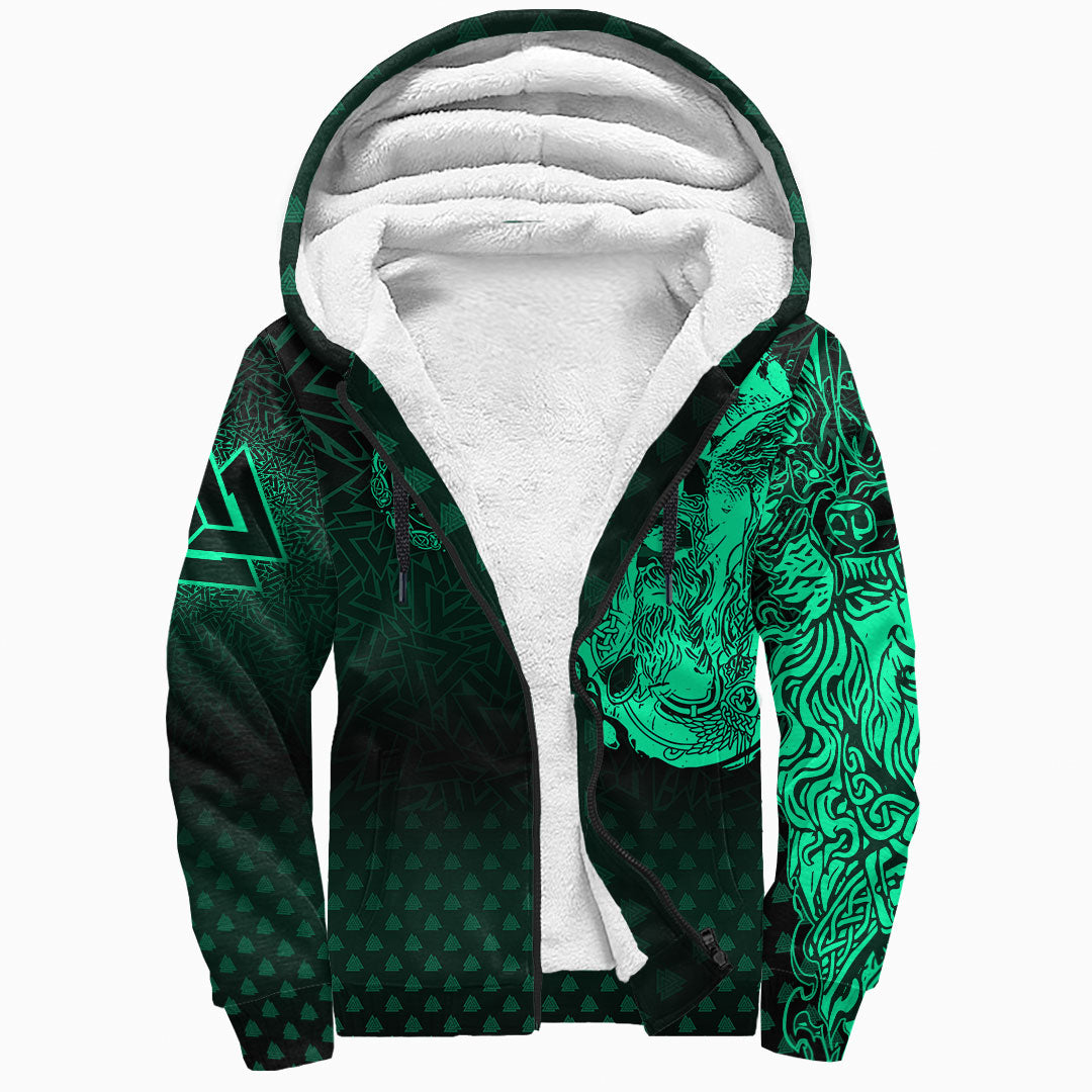 Viking Clothing Viking Odin Raven Tattoo Style Green Version Raglan Sherpa Hoodie RLT12 - Wonder Print Shop