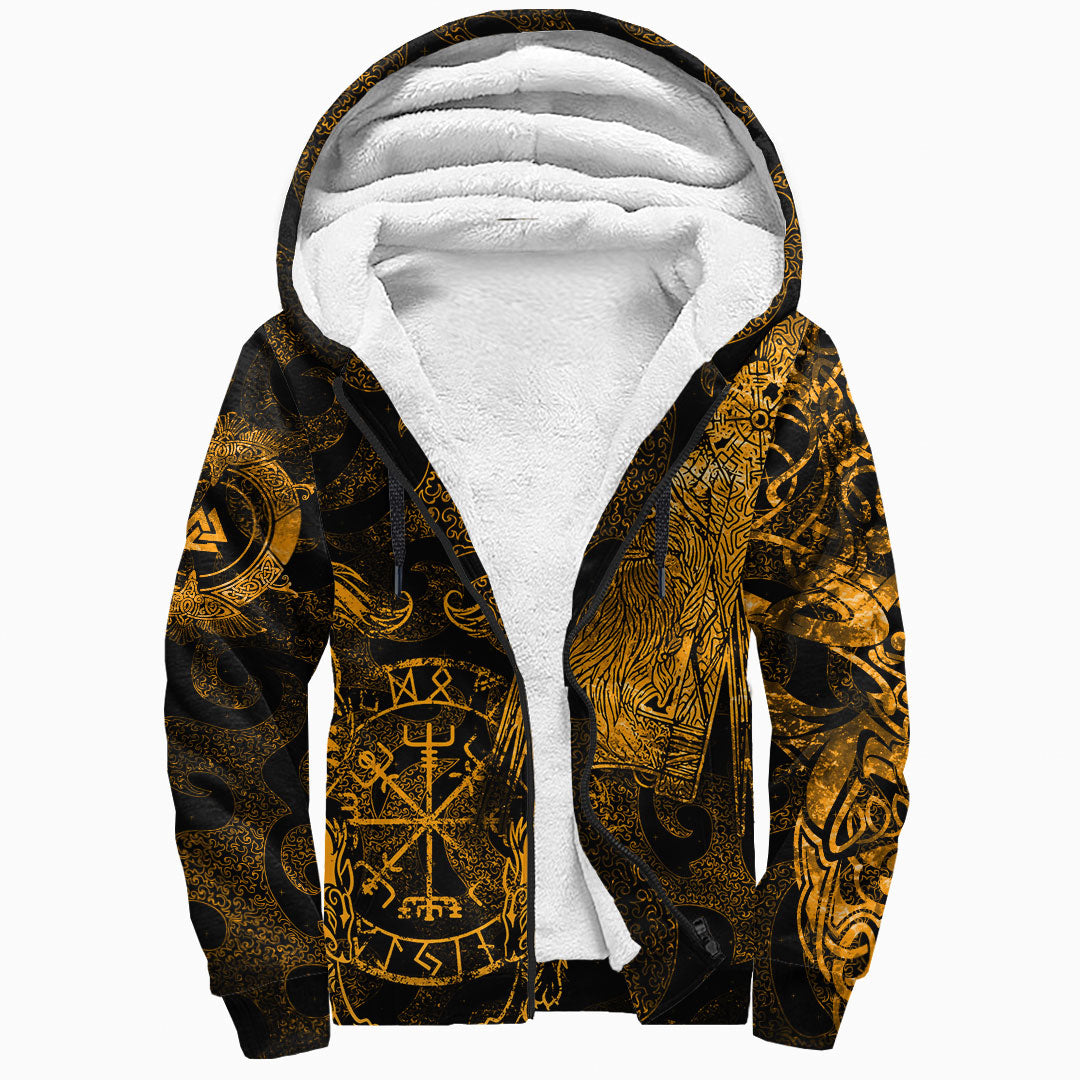 Viking Clothing Viking Odin Tattoo Gold Version Sherpa Hoodie RLT12 - Wonder Print Shop