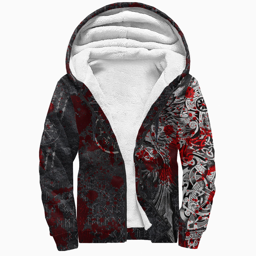 Viking Clothing Viking Odin Raven Tattoo Style Blood Version Raglan Sherpa Hoodie RLT12 - Wonder Print Shop