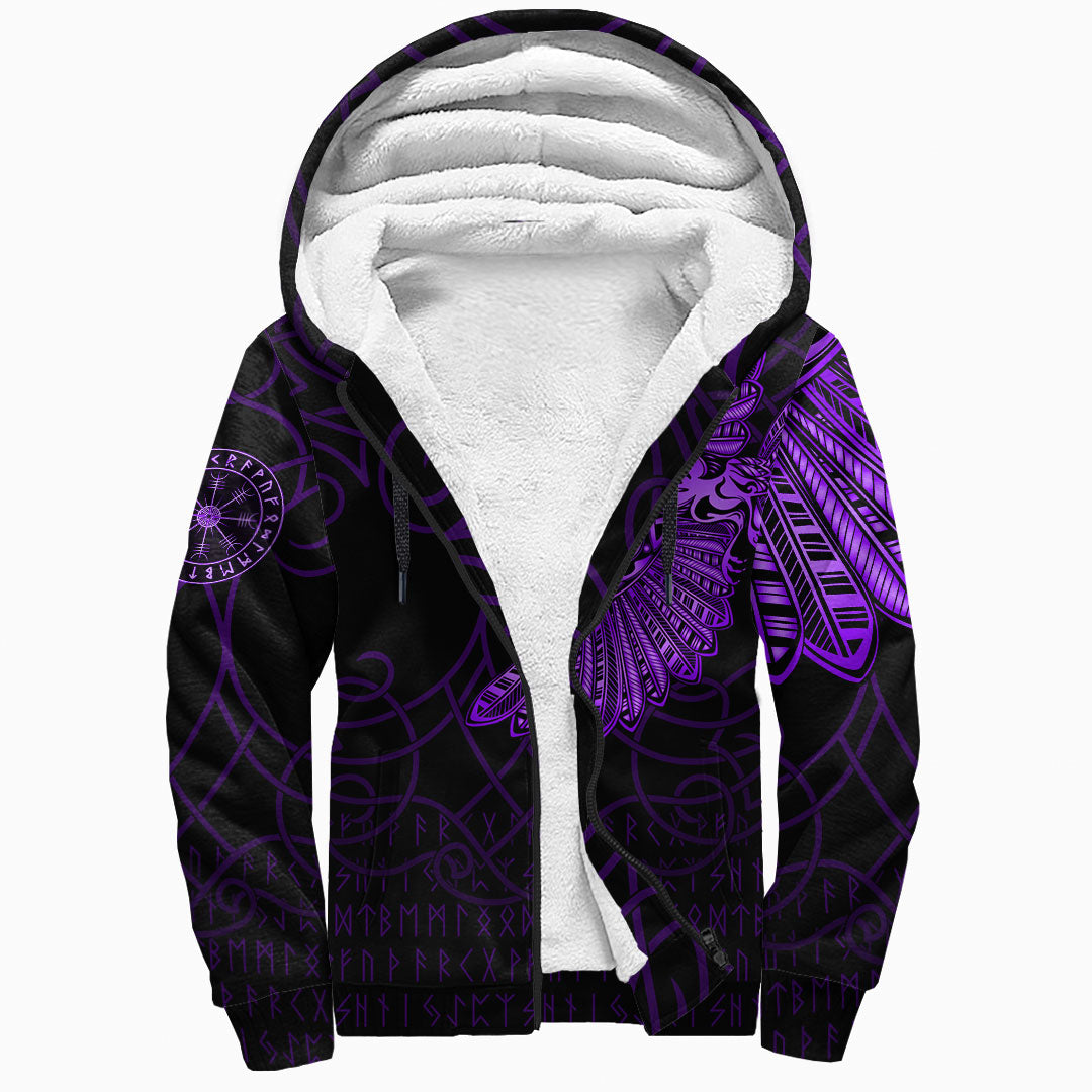 Viking Clothing Viking Odins Raven Tattoo Purple Version Sherpa Hoodie RLT12 - Wonder Print Shop