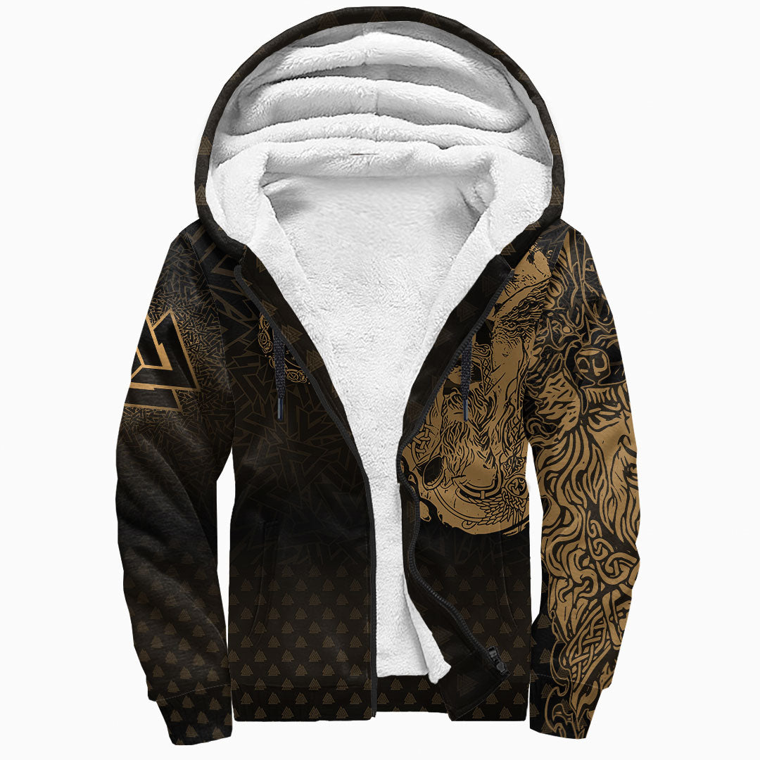 Viking Clothing Viking Odin Raven Tattoo Style Gold Version Raglan Sherpa Hoodie RLT12 - Wonder Print Shop