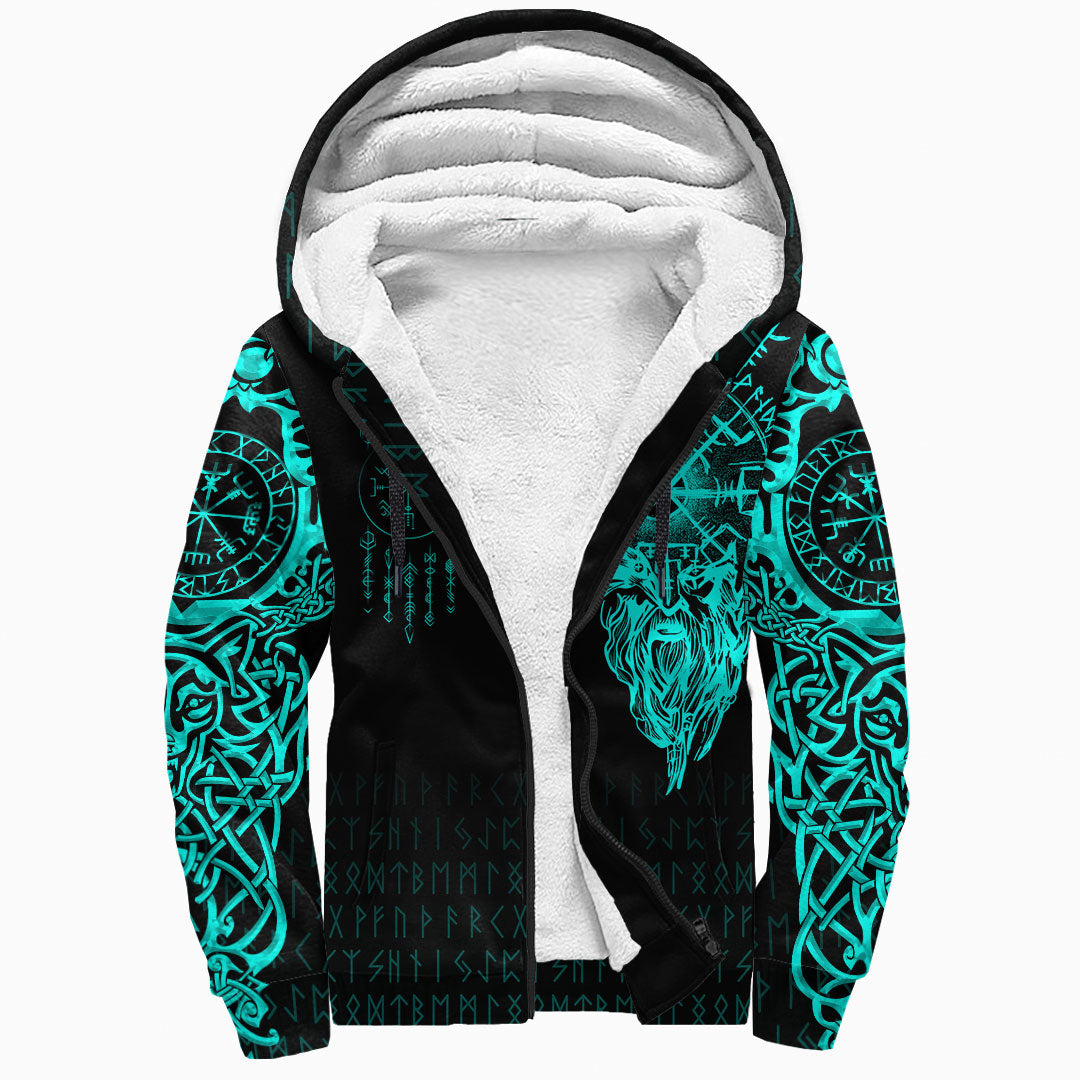 Viking Clothing Viking Compass Vegvisir Tattoo Cyan Version Sherpa Hoodie RLT12 - Wonder Print Shop